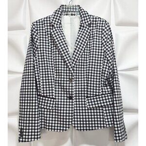 New York & Co Company 7th Ave Sz 10 Black White Gingham m Check Blazer Jacket